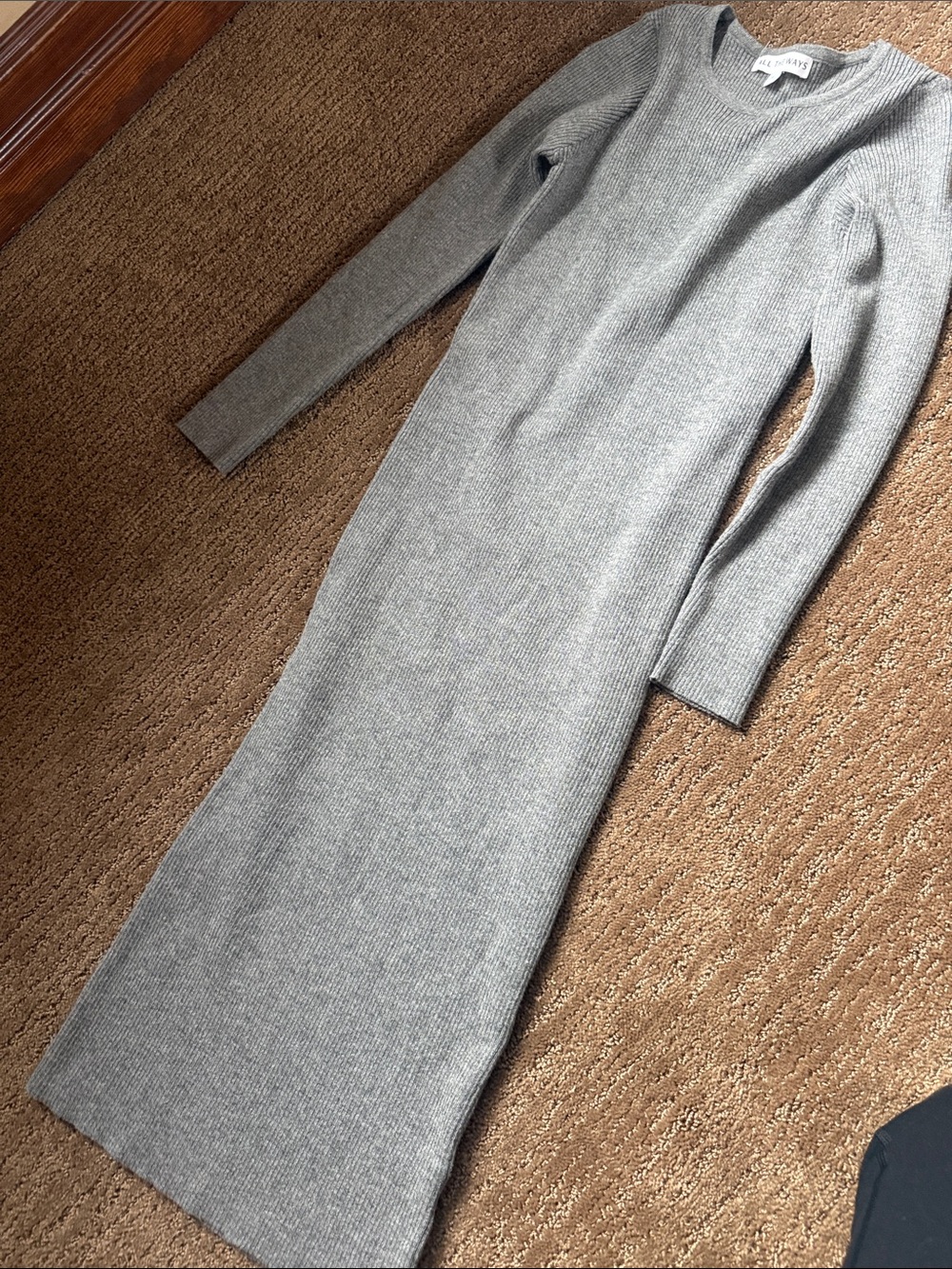 Ribbed midi Sleeve Maxi Sweater Dress - Gray